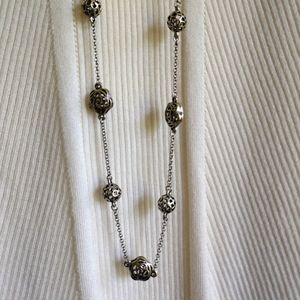 Necklace Silver Long  Statement Chain Bauble Ball Vintage